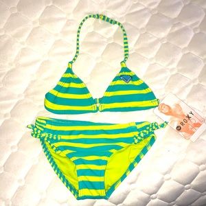 Roxy Girl Lime/Turquoise Striped Bikini